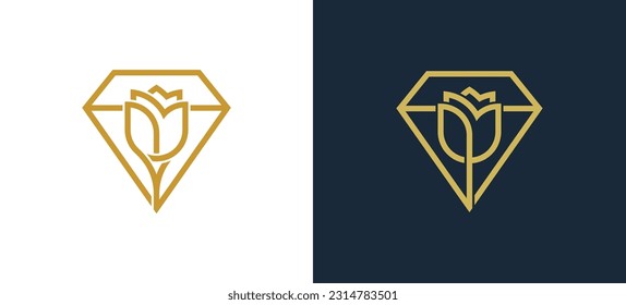Rose Diamond Flower Logo Concept sign icon symbol Element Design. Tulip, Cosmetics, Jewellery, Jewelry, Beauty, Health Care, Beauty salon, Boutique, Spa Logotype. Vector illustration template
