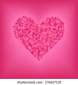 Rose diamond heart on pink and rose background. Vector grid illustration