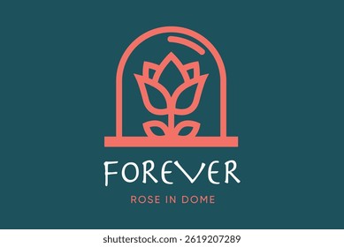 Rose in a dome, a Magical forever tattoo design. Enchanted infinity rose doodle drawing. Cute preserved eternity flower in a glass dome line art. Vector illustration.
