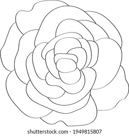 The rose is drawn in black outline, a fragrant summer flower. Icon symbol for the decoration of the design of a romantic postcard.