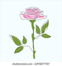 Rosa dibujado en un estilo de arte de una línea con manchas de color vectorial