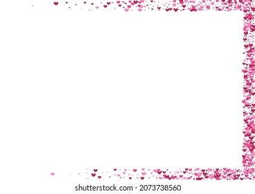 Rose Drop Confetti Background. Purple Spray Illustration. Red Heart Happy. Pink Art Texture. Decorative Frame.