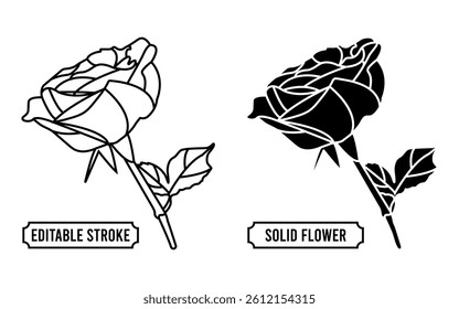 Rose editable flower icon. Vector floral illustration