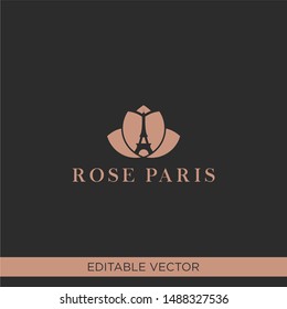 Rose and eiffel tower logo design concept