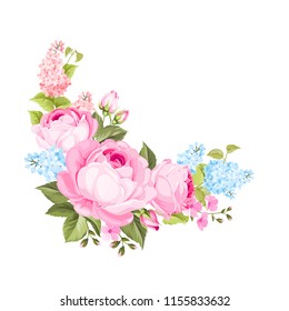 The rose elegant card. A spring decorative bouquet of roses flowers. Small floral garland. Vector illustration.