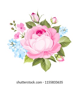 The rose elegant card. A spring decorative bouquet of roses flowers. Small floral garland. Vector illustration.