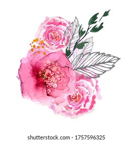 The rose elegant card. A spring decorative bouquet of roses flowers. Small floral garland. Vector illustration.