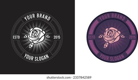 Rose Emblem Vintage Vector Design Illustration