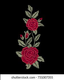 Rose. Embroidered red flowers.