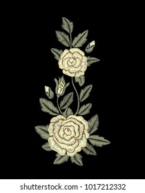 Rose. Embroidered white flowers.