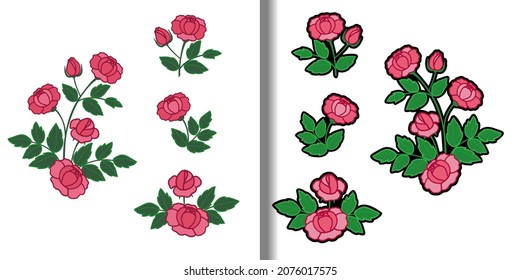 Rose Embroidery Patches Set for stickers and prints