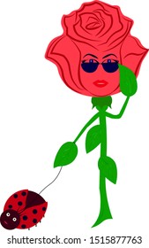 Сool rose. Emoji. Sticker. Stock vector illustration.