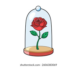  Rose Enchantment. Flower, red rose isolated, Dark red rose with green leaves. Vector