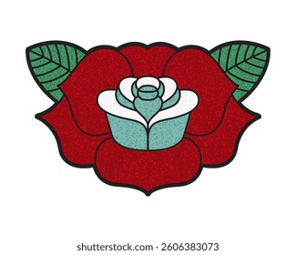  Rose Enchantment. Flower, red rose isolated, Dark red rose with green leaves. Vector