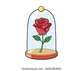  Rose Enchantment. Flower, red rose isolated, Dark red rose with green leaves. Vector