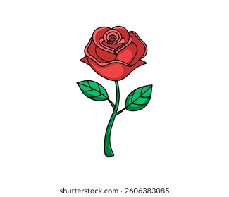  Rose Enchantment. Flower, red rose isolated, Dark red rose with green leaves. Vector