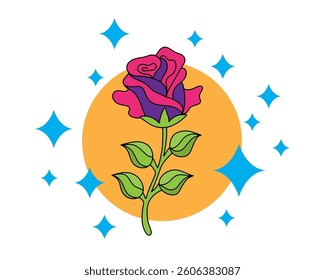 Rose Enchantment. Flower, red rose isolated, Dark red rose with green leaves. Vector