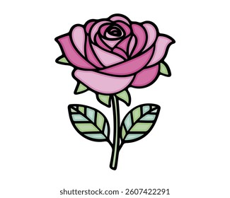  Rose Enchantment. Flower, red rose isolated, Dark red rose with green leaves. Vector