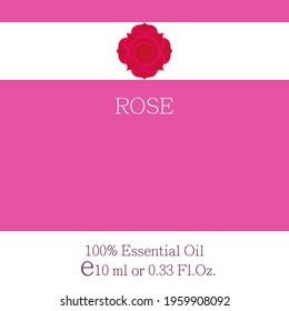 Rose essential oil. Essential oil label design. Cosmetics packaging template. Vector image on the theme of aromatherapy.