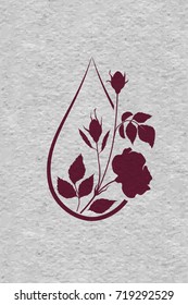 Rose Essential Oil Logo. Aromatherapy Logo. Icon With A Drop Of Rose Essential Oil. Material Design, Paper Textured.