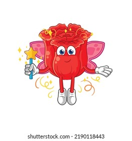 the rose fairy with wings and stick. cartoon mascot vector