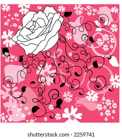 rose with filigree scribbles and background