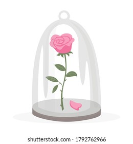 Rose in a flask of glass on the white background. Vector illustration.