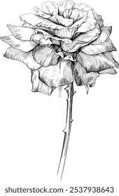 Flor botânica floral rosa. Flor selvagem de folha de primavera selvagem isolada. Arte em tinta gravada em preto e branco. Elemento de ilustração isolado sobre fundo branco.