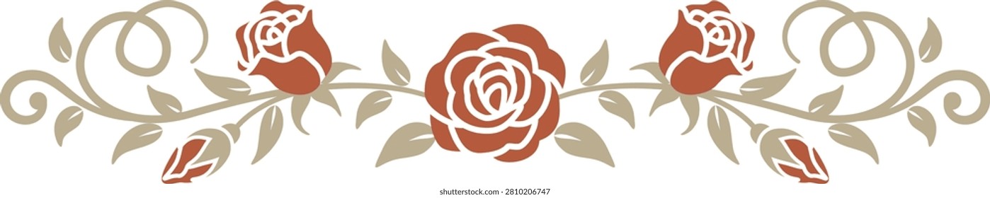 Rose Floral Horizontal Border Divider Illustration