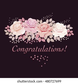 rose floral pattern on black background. pale color rose vector illustration