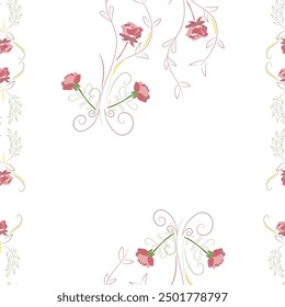 Rose floral pattern seamless style. boho small flower motif with leaf branch vintage design hand draw background border frame vector illustration on white background.