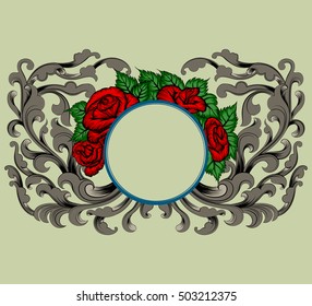 Rose with floral pattern vector on a green background