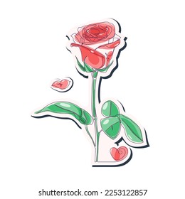 Rose flower. Abstract, stylized, cartoonish drawing drawn in one line. Color. Vector illustration.