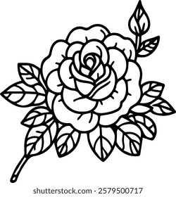 Rose Flower Black and white image for illustration