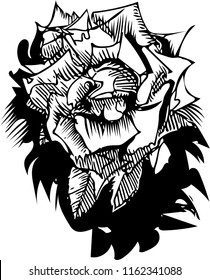 Rose flower, black and white sketch, shading of shadows illustration style