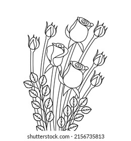 rose flower blossom with rose bud and leaves coloring page for kid and adult