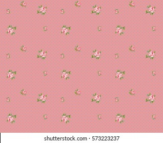 Rose flower and blue dots seamless vector pattern on pink background
