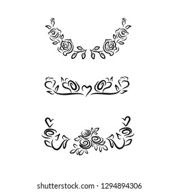 rose flower border and frame black and white hand drawn 