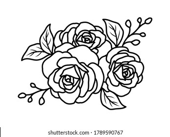 Rose flower bouquet line design element. Black and white vector illustration svg