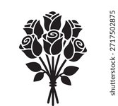 Rose flower bouquet solid icon. Floral bunch, wedding gift, and Valentine