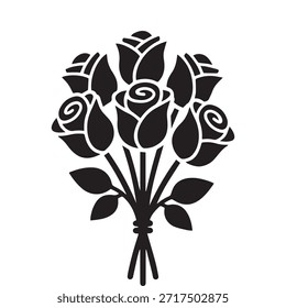 Rose flower bouquet solid icon. Floral bunch, wedding gift, and Valentine's Day love symbol. Vector silhouette illustration.