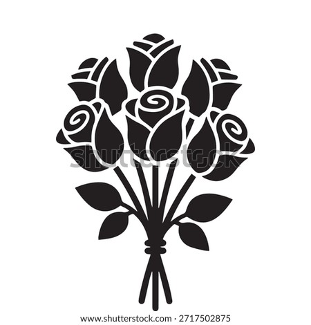 Rose flower bouquet solid icon. Floral bunch, wedding gift, and Valentine's Day love symbol. Vector silhouette illustration.