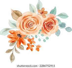 Rose flower bouquet with watercolor for background, wedding, fabric, textile, greeting, card, wallpaper, banner, sticker, decoration etc.
