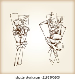 Rose flower bucket hand drawing vector can be use for wedding card or aesthetic design