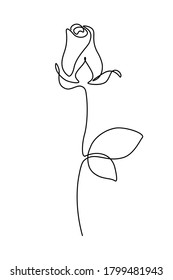 Rose flower bud in continuous line art drawing style. Minimalist black linear design isolated on white background. Vector illustration