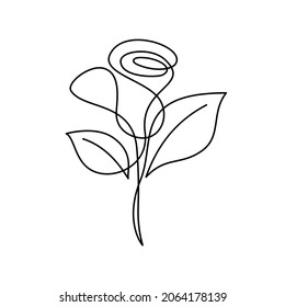 Flor de rosa en estilo de dibujo de línea continua. Diseño lineal negro minimalista aislado sobre fondo blanco. Ilustración del vector