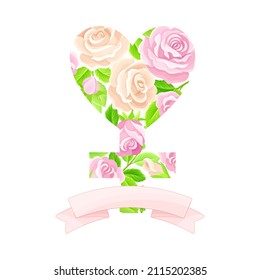 Rose Flower Buds Framed in the Shape of Female Gender Sign and Heart as International Women s Day Holiday Symbol Vector Composition