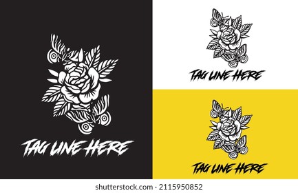 rose flower and butterfly vector black and white
