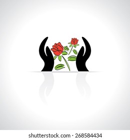 rose flower care with hand vector illustration 