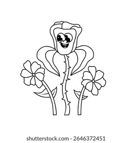 rose flower character line doodle illustration vector